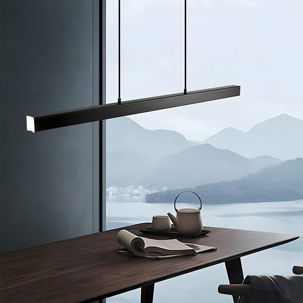 Linear Metal LED Fixture 47 in Black Kitchen Island Overhead Bar Lamp Slim Profile Adjustable Drop Modern Minimalist Style for Dining Room W