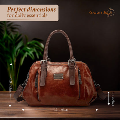 Genuine Leather Crossbody Purse with Adjustable Strap | Compact Shoulder Bag for Women | Magnetic Flap Closure Handbag | Everyday