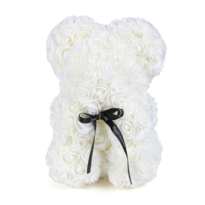 Foam Rose Bear Gift for Valentine's Day Anniversaries Birthdays – Teddy Shaped Rose Bouquet in Red Pink White Blue for Him Her – Forever