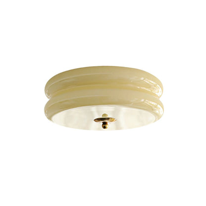 Round Flush Mount LED Fixture with 3 Color Temperatures Glass Metal 5 in Height for Bedroom Dining Room Kitchen Adjustable Kelvin Switch Mod