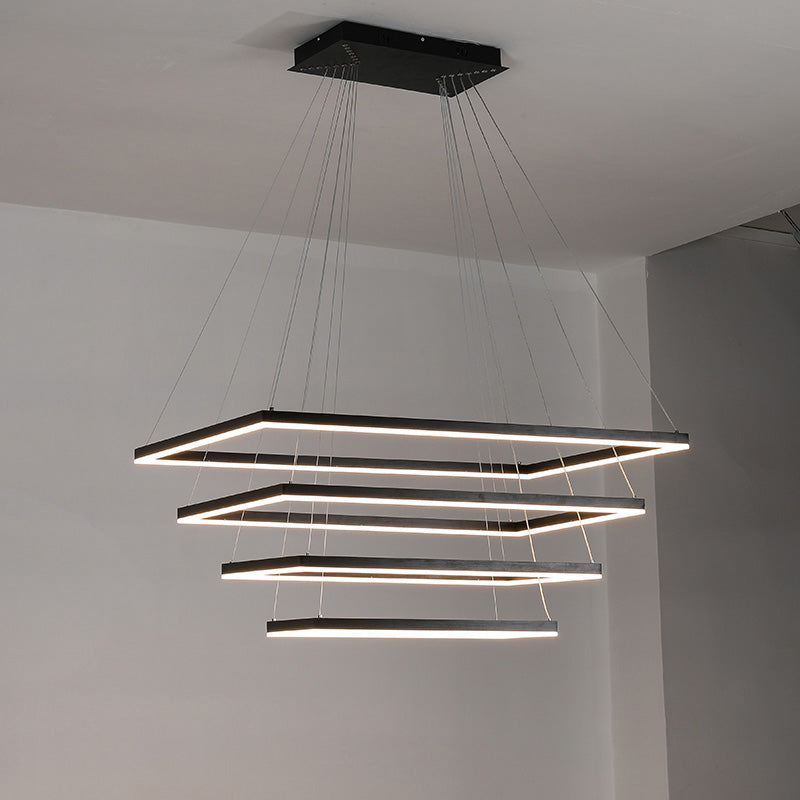 Multi-Tier Linear Suspension Fixture with Integrated LED, Adjustable Cable, Matte Black Metal Frame for Dining & Living Spaces