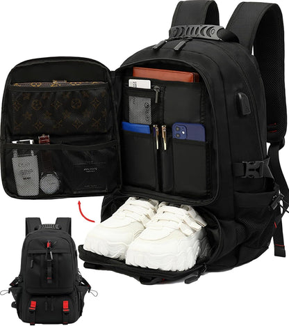 Travel Backpack with USB Port, Hiking Backpack with Shoe Compartment, Expandable Laptop Backpack for Business