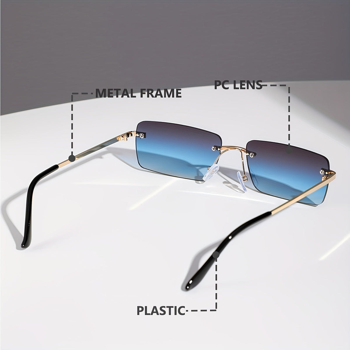 Rimless Sunglasses for Men – Lightweight Metal Frame with UV Protection & Oversized Gradient Lenses for Driving, Outdoor Sports, Beach