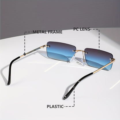 Rimless Sunglasses for Men – Lightweight Metal Frame with UV Protection & Oversized Gradient Lenses for Driving, Outdoor Sports, Beach