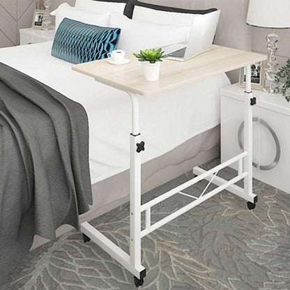 Rolling Laptop Desk with Adjustable Height 27.5-34.5 Inches Steel Frame Wood Top Mobile Workstation for Bedroom Sofa Home Office Compact Com