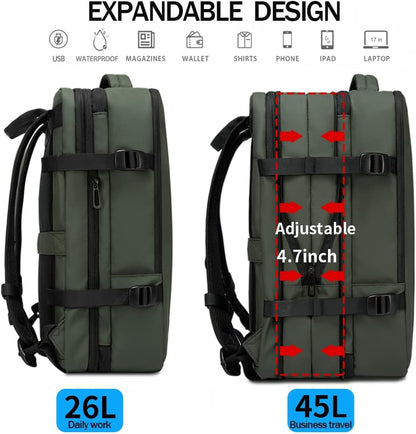 Convertible Carry-On Backpack with Laptop Compartment | Water-Resistant Travel Bag with Duffle Mode | Fits 17-Inch Laptop | Security Pocket