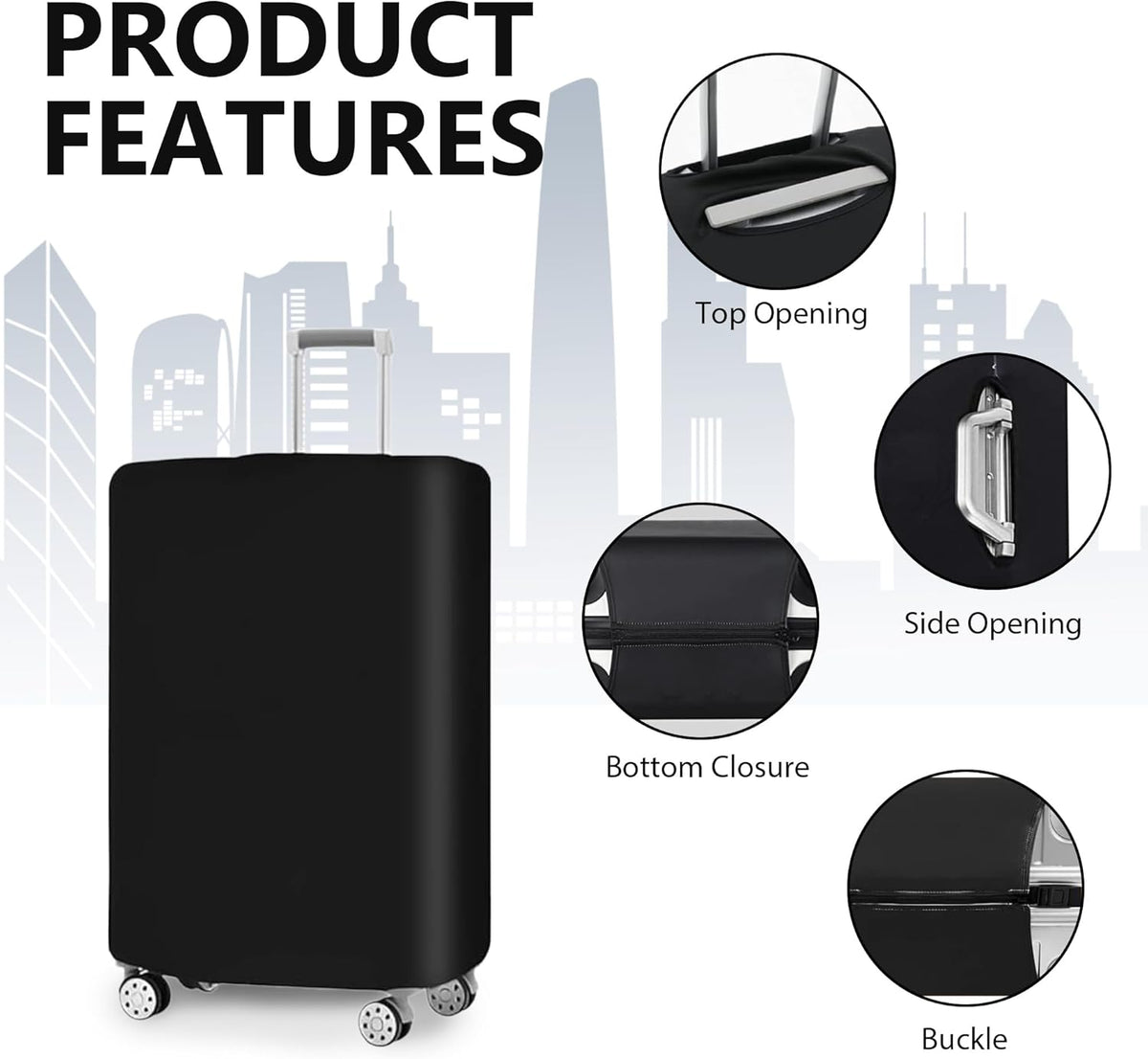 Suitcase Protector 3-Pack Set Elastic Travel Bag Sleeves Tear-Resistant Dust Shield for Carry-On Medium Large Luggage 19-30 Inch Black Hard