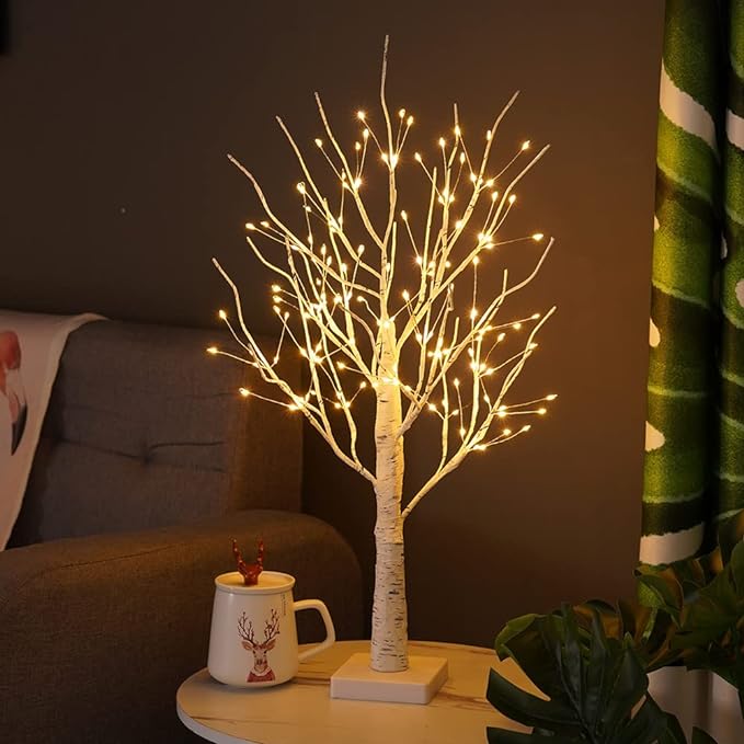 LED Decorative Tree Light 23 Inch with 144 Warm White Lights USB or Battery Powered for Living Room Bedroom Tabletop Decor Nature-Inspired A