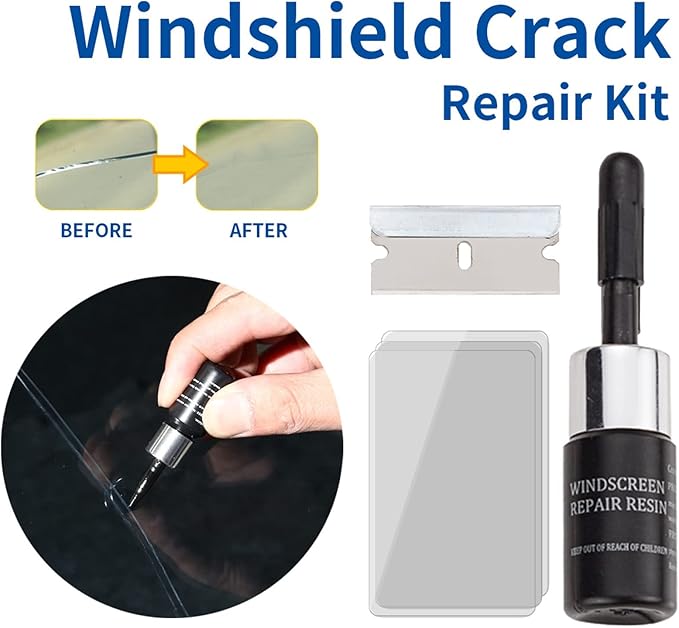 Windshield Crack Repair Kit for Auto Glass and Home Windows DIY Chip Fix Resin Sealer Stops Spreading Damage Car Truck Automotive