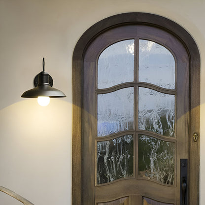 Iron Sconce Fixture with Curved Arm for Patio Garage Barn Entry 9-11 in Shade Weatherproof IP65 LED 1400 Lumen Neutral White Metal Housing