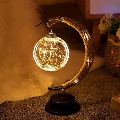 Glass Moon Table Lamp with Warm LED Glow – Battery Operated Crescent Accent Light for Bedroom, Living Room & Nightstand