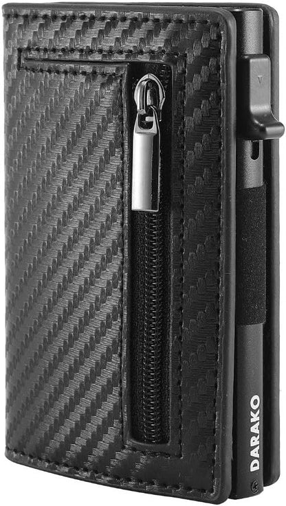 RFID-Blocking Slim Wallet with Quick-Access Card Slide for Men & Women, Genuine Leather & Aluminum Construction with Coin Pocket