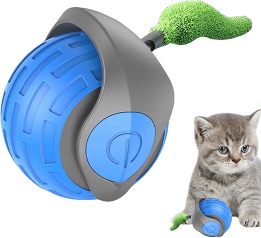 Self-Rolling Cat Ball with Feather Tail for Indoor Play – USB Rechargeable Obstacle-Sensing Pet Entertainment Toy