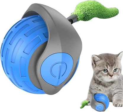 Self-Rolling Cat Ball with Feather Tail for Indoor Play – USB Rechargeable Obstacle-Sensing Pet Entertainment Toy