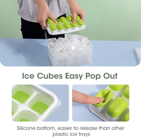 Versatile Silicone Ice Cube Trays with Stackable Design & Storage Bin for Effortless Ice Making