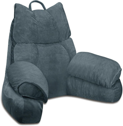 Backrest Pillow with Armrests and Shredded Memory Foam for Reading, Gaming, and TV – Structured Lounge Support for Bed
