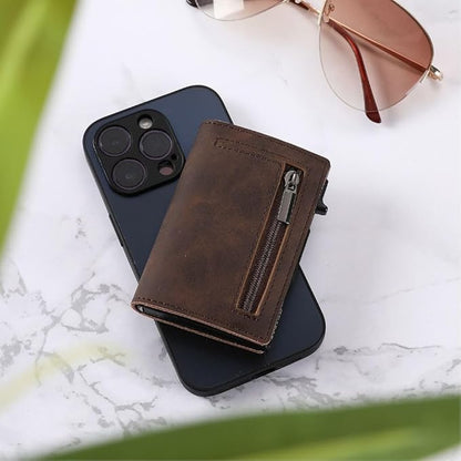 RFID-Blocking Slim Wallet with Quick-Access Card Slide for Men & Women, Genuine Leather & Aluminum Construction with Coin Pocket