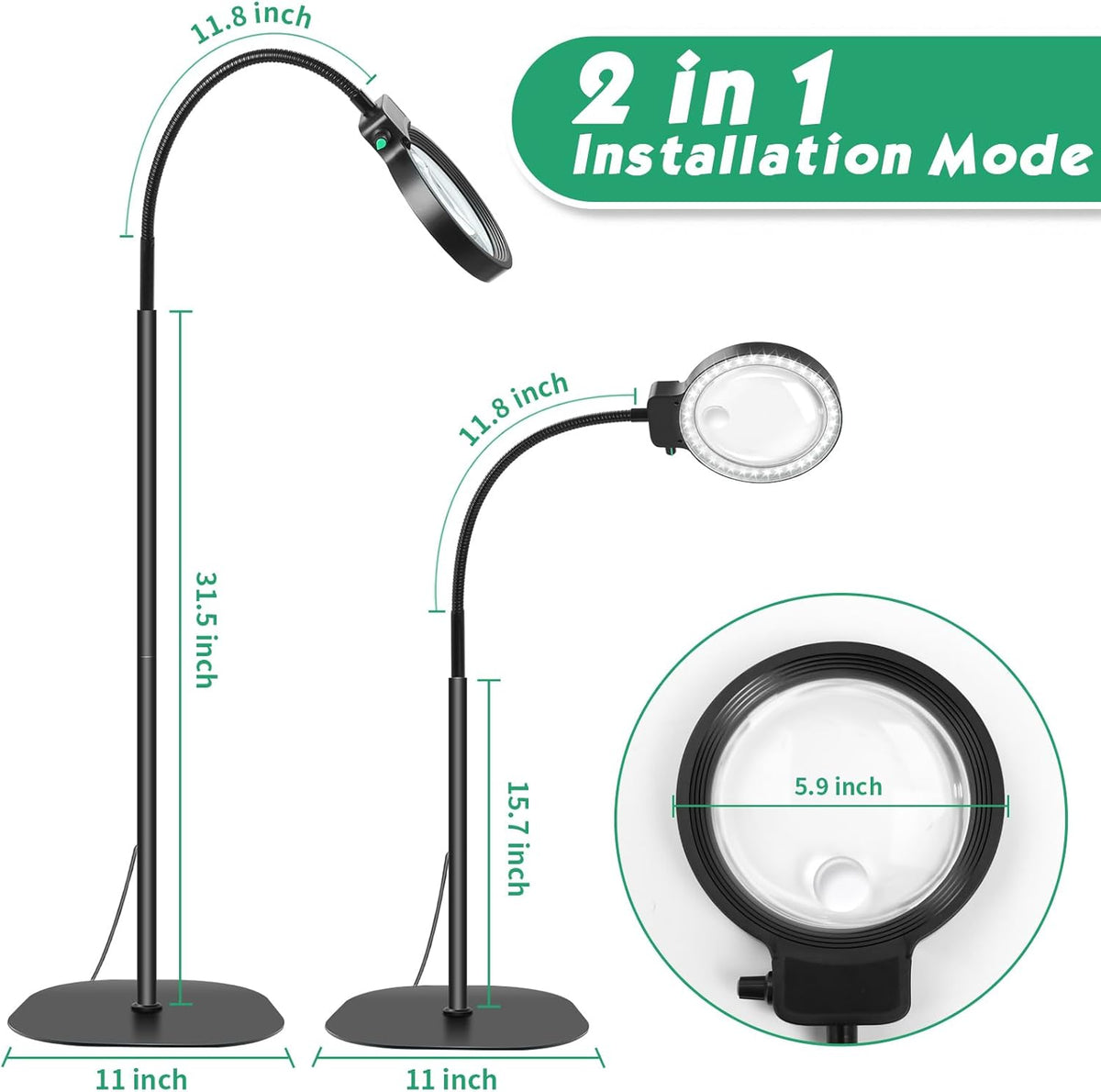 Dual-Magnification LED Desk Lamp – 10X & 30X Illuminated Reading Lens with Flexible Arm for Close-Up Work, Vision Assistance, Hobbies &