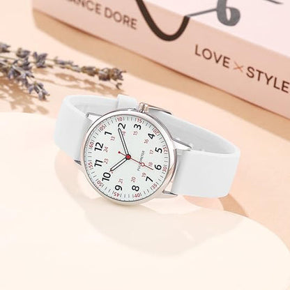 Analog Watch with Silicone Band, Waterproof Watch with Second Hand for Nurses, Easy to Read Gift for Nurse