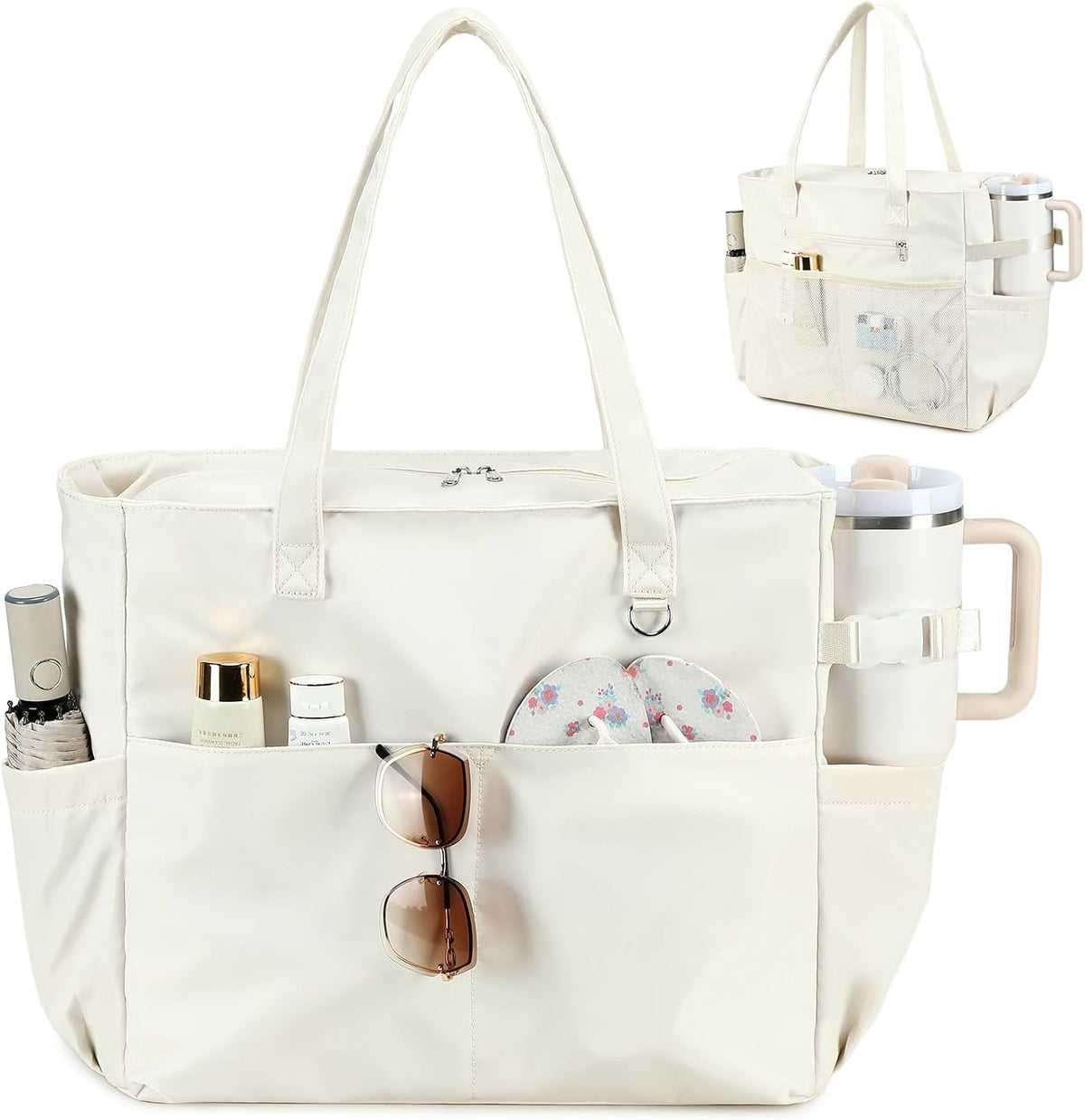 Ortekor Waterproof Beach Tote Bag with Wet Compartment | Extra Large Carry-On for Weekend Travel