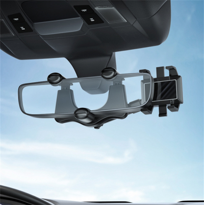 Adjustable Car Mirror Mount for Smartphones - Rotating Clip-On Device Cradle for GPS Navigation and Hands-Free Viewing While Driving