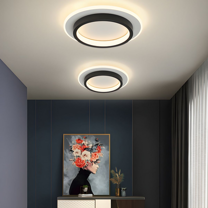 9.4 in Round LED Flush Mount Light with Ring Glow Effect for Hallways Bedrooms Entryways Modern Low-Profile Fixture Aluminum Acrylic