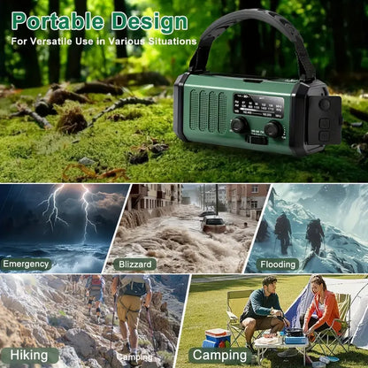 Emergency Hand Crank Weather Radio with 10000mAh Power Bank, Solar Charging, LED Flashlight, SOS Alarm for Camping Hiking Storms Blackouts