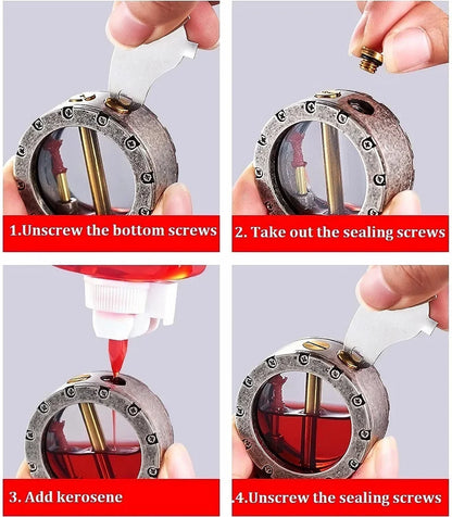 Refillable Fluid Lighter with See-Through Fuel Window – Metal Body, Flip-Top Ignition, Vintage Style for Everyday Carry & Collectors