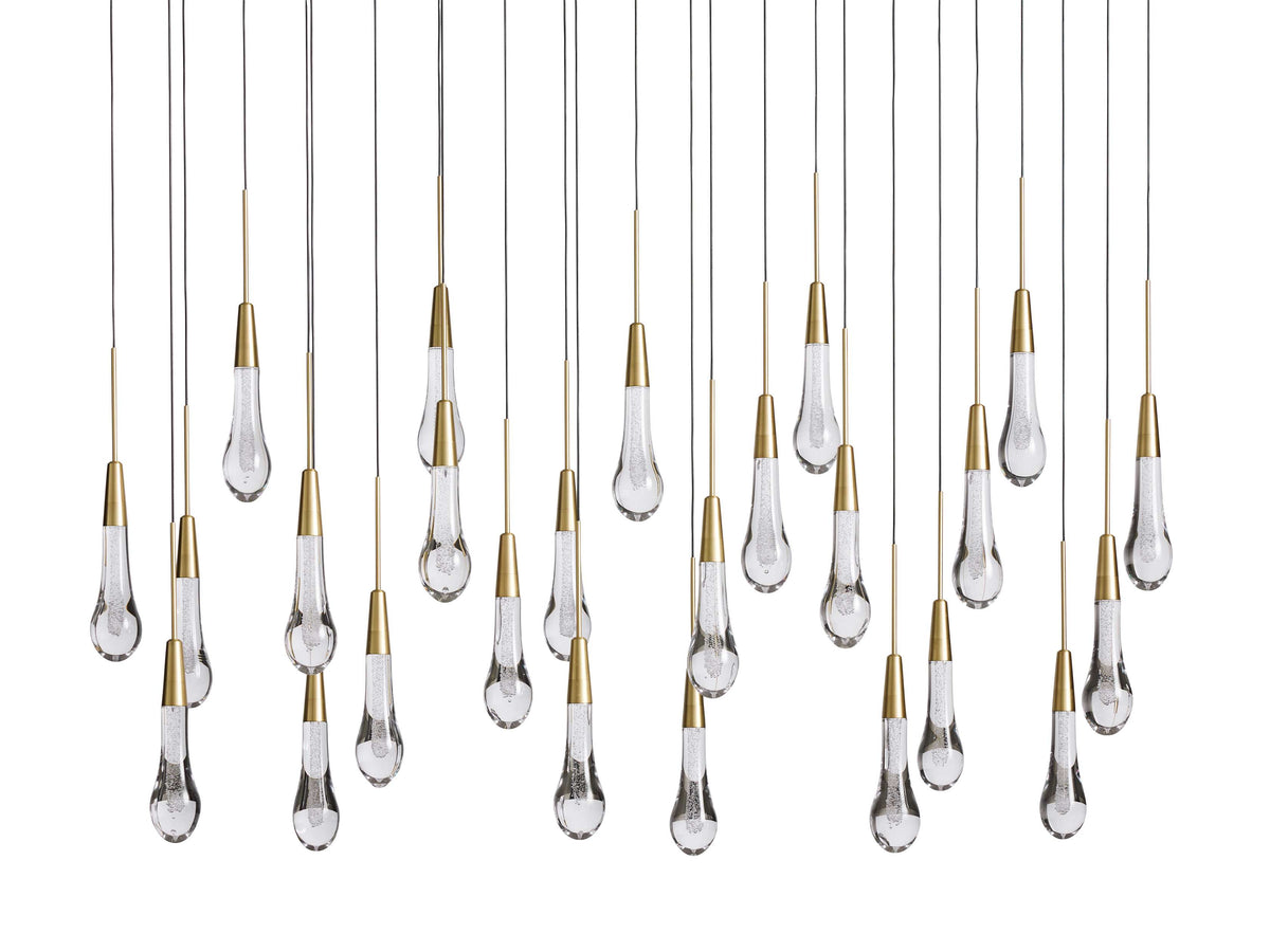 Cascading Raindrop Linear LED Chandelier – Textured Glass Orbs, Adjustable Height, Vaulted Ceiling Ready – 37 to 120 Inch Options for