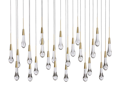 Cascading Raindrop Linear LED Chandelier – Textured Glass Orbs, Adjustable Height, Vaulted Ceiling Ready – 37 to 120 Inch Options for