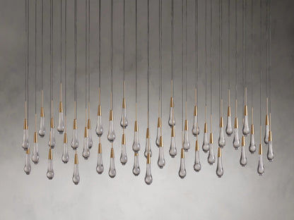 Cascading Raindrop Linear LED Chandelier – Textured Glass Orbs, Adjustable Height, Vaulted Ceiling Ready – 37 to 120 Inch Options for