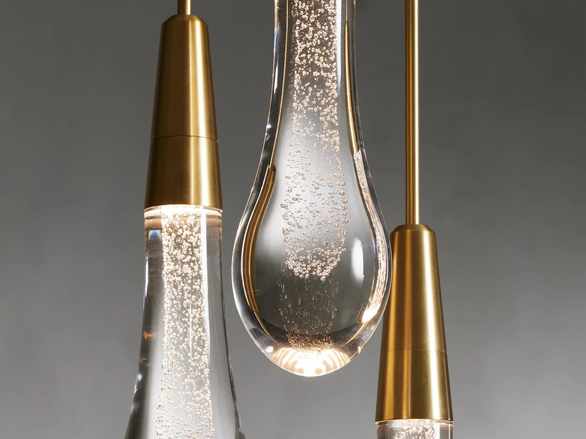 Cascading Raindrop Linear LED Chandelier – Textured Glass Orbs, Adjustable Height, Vaulted Ceiling Ready – 37 to 120 Inch Options for