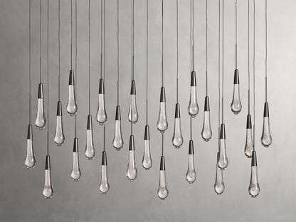 Cascading Raindrop Linear LED Chandelier – Textured Glass Orbs, Adjustable Height, Vaulted Ceiling Ready – 37 to 120 Inch Options for