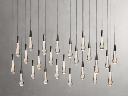 Cascading Raindrop Linear LED Chandelier – Textured Glass Orbs, Adjustable Height, Vaulted Ceiling Ready – 37 to 120 Inch Options for