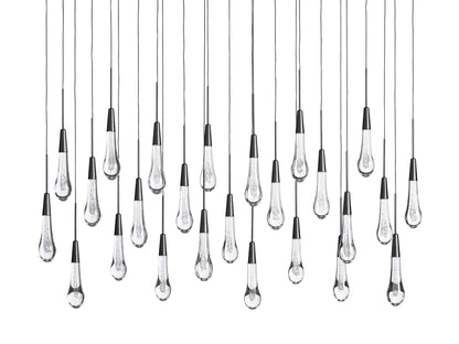 Cascading Raindrop Linear LED Chandelier – Textured Glass Orbs, Adjustable Height, Vaulted Ceiling Ready – 37 to 120 Inch Options for