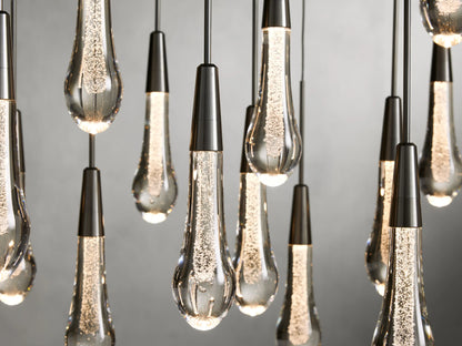 Cascading Raindrop Linear LED Chandelier – Textured Glass Orbs, Adjustable Height, Vaulted Ceiling Ready – 37 to 120 Inch Options for
