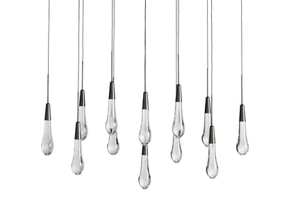 Cascading Raindrop Linear LED Chandelier – Textured Glass Orbs, Adjustable Height, Vaulted Ceiling Ready – 37 to 120 Inch Options for