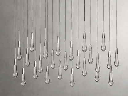 Cascading Raindrop Linear LED Chandelier – Textured Glass Orbs, Adjustable Height, Vaulted Ceiling Ready – 37 to 120 Inch Options for