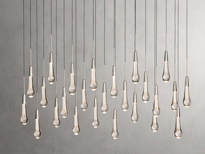 Cascading Raindrop Linear LED Chandelier – Textured Glass Orbs, Adjustable Height, Vaulted Ceiling Ready – 37 to 120 Inch Options for