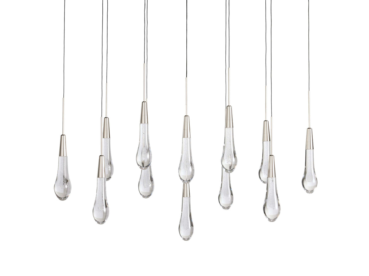 Cascading Raindrop Linear LED Chandelier – Textured Glass Orbs, Adjustable Height, Vaulted Ceiling Ready – 37 to 120 Inch Options for