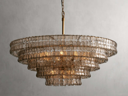 Textured Glass Round Chandelier with Curved Panels in Metallic Finish for Dining Room & Living Room | 24 to 60 Inch