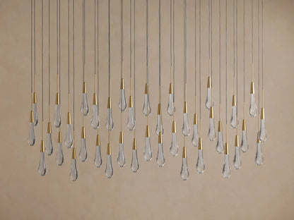 Linear LED Chandelier with Textured Glass Drops – Adjustable Height – Brass Bronze Nickel – 37 to 120 Inch – Dining Room Kitchen Island