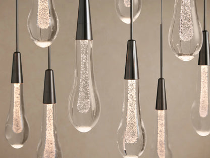 Linear LED Chandelier with Textured Glass Drops – Adjustable Height – Brass Bronze Nickel – 37 to 120 Inch – Dining Room Kitchen Island