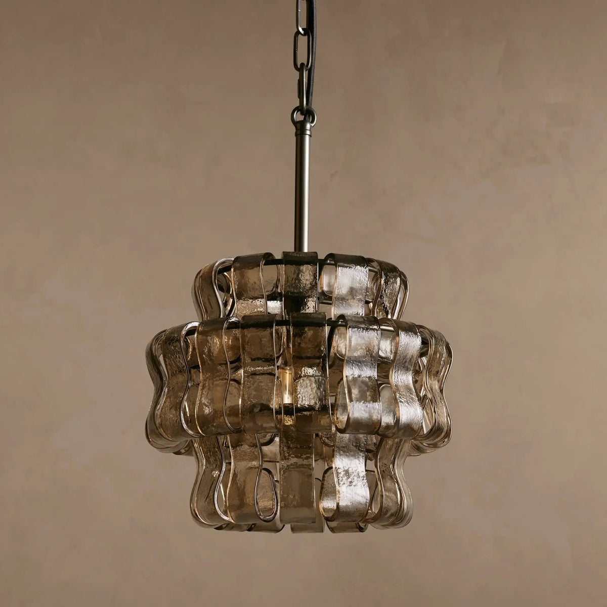 Curved Textured Glass Pendant Light with Metal Canopy for Dining Room Kitchen Island