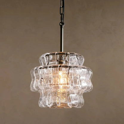 Curved Textured Glass Pendant Light with Metal Canopy for Dining Room Kitchen Island