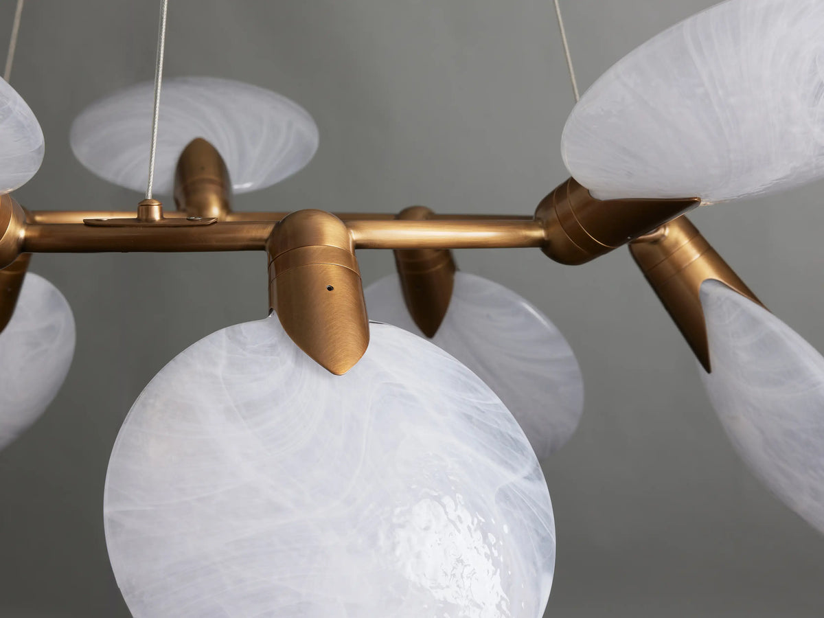 Circular Glass Disc Chandelier with Integrated LED Lighting for Dining Room & Living Room | Modern Adjustable Pendant Fixture