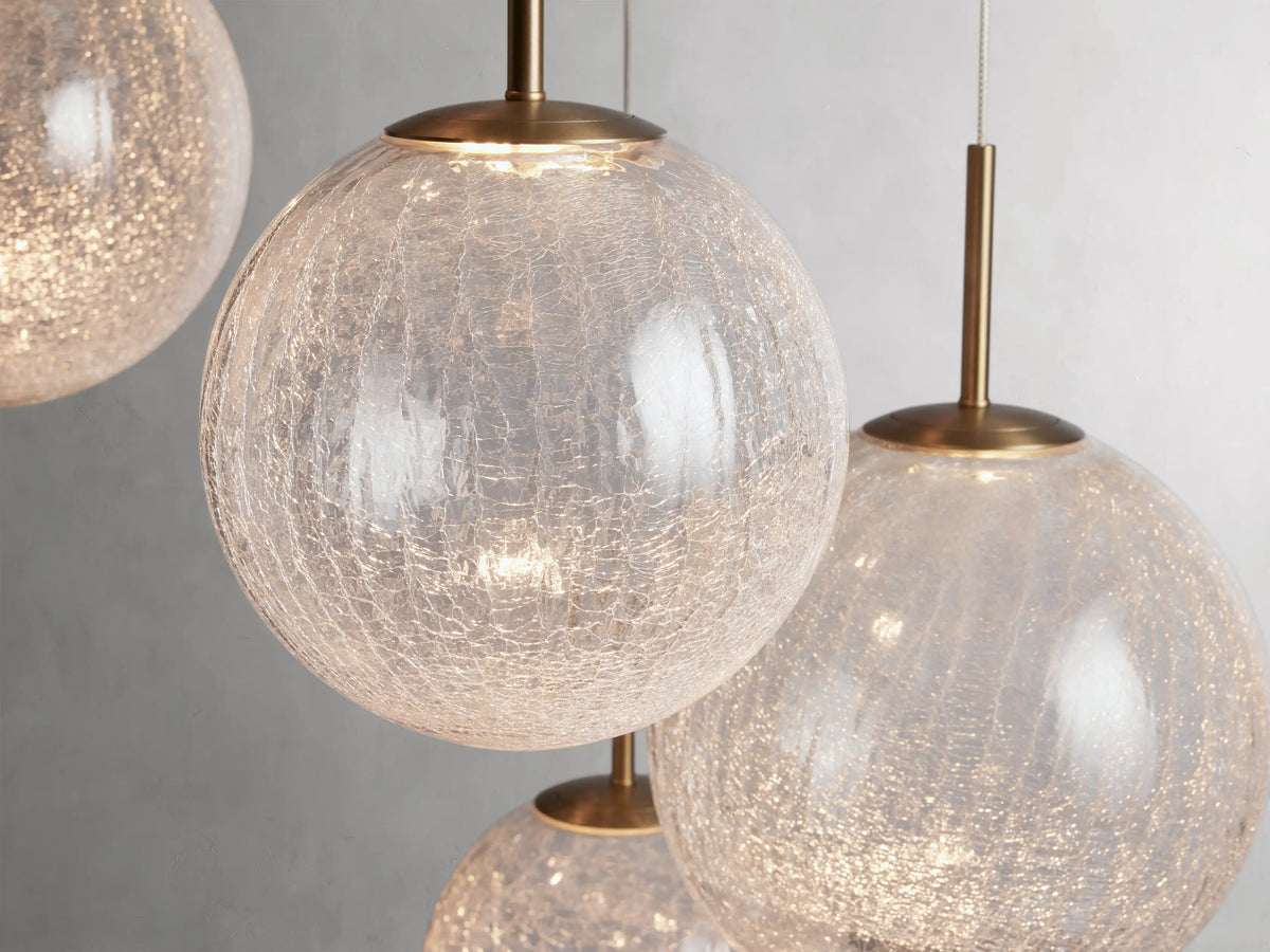 Adjustable Multi-Globe LED Spiral Chandelier 20-43 in Diameter Crackle or Matte Glass Brass Finish for Entryway & Dining Room