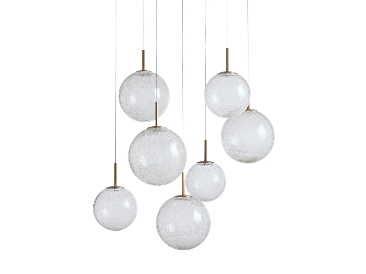 Adjustable Multi-Globe LED Spiral Chandelier 20-43 in Diameter Crackle or Matte Glass Brass Finish for Entryway & Dining Room