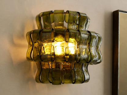 Textured Glass Wall Sconce Light Fixture with Curved Shade for Living Room Bedroom Dining Room | Hardwired 2-Bulb Accent Lighting