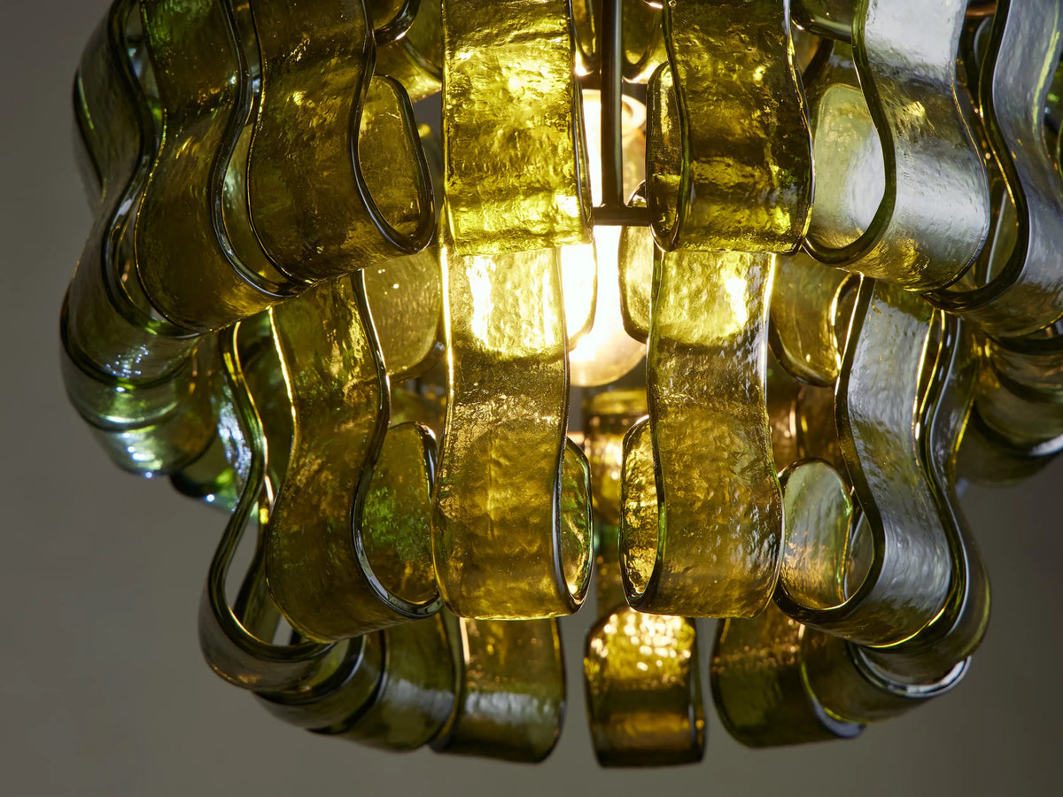 Curved Textured Glass Pendant Light with Metal Canopy for Dining Room Kitchen Island
